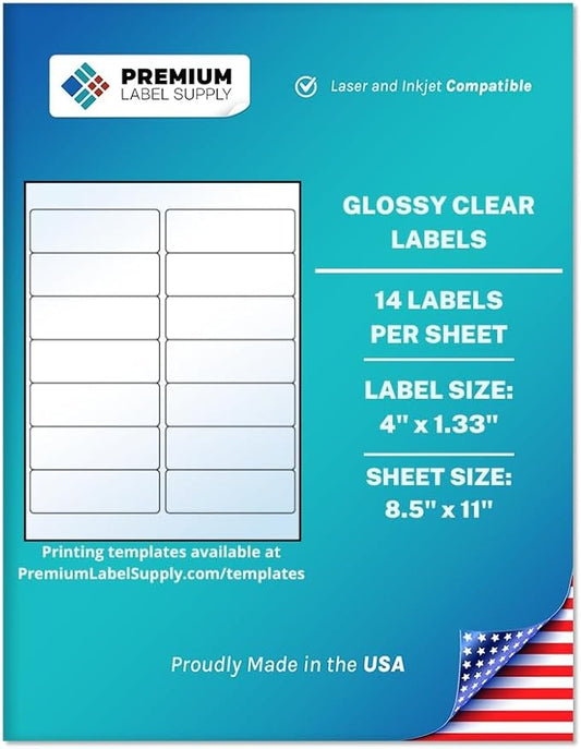 Premium Label Supply Glossy Clear Mailing Labels – 4" x 1.33" – Laser/Inkjet by PremiumLabelSupply