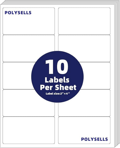 POLYSELLS Self Adhesive 2"x4" Address Shipping Labels, 10UP White Sticker FBA by POLYSELLS