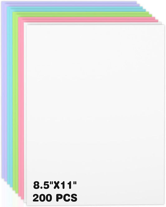 200 Sheets Colored Cardstock 8.5 x 11, Heavyweight Cover Cardstock Printer by Nichela