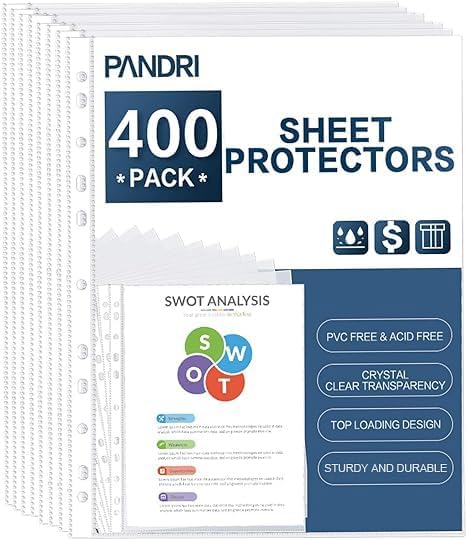 Sheet Protectors, PANDRI 400 Pack Clear Heavy Duty Plastic Page Protectors by PANDRI