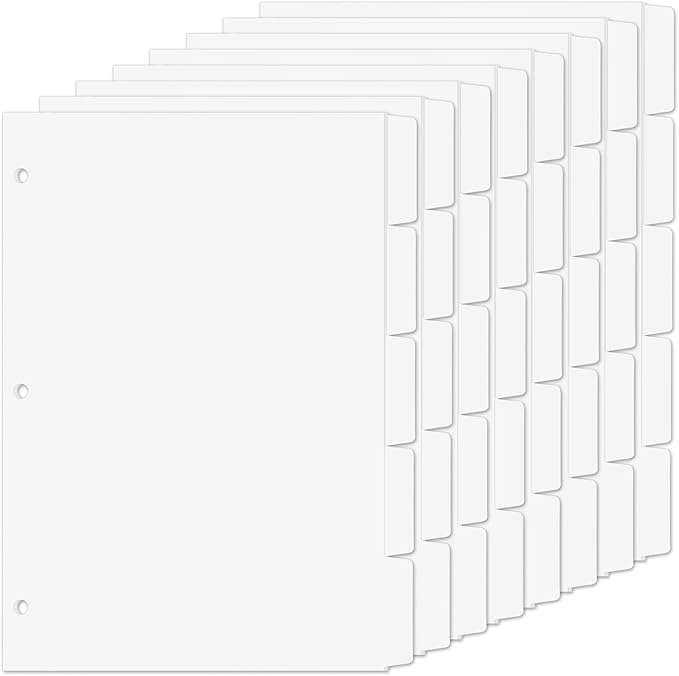 Binder Dividers for 3 Ring Binder, 1/5 Cut Tabs, Letter Size, Blank Write On by COIDEA