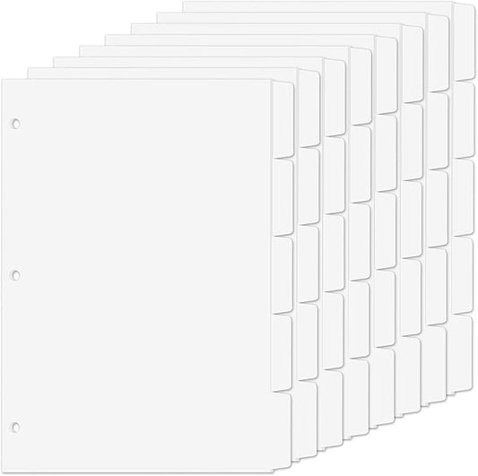 Binder Dividers for 3 Ring Binder, 1/5 Cut Tabs, Letter Size, Blank Write On by COIDEA