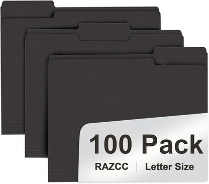 File Folder, RAZCC 100 Pack 1/3 Cut Tab File Folders Letter Size, Folders by RAZCC