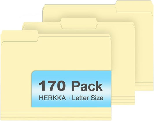 Manila Folders, HERKKA 170 Pack 1/3 Cut Tab File Folders, Manila Folders 8.5 x by HERKKA