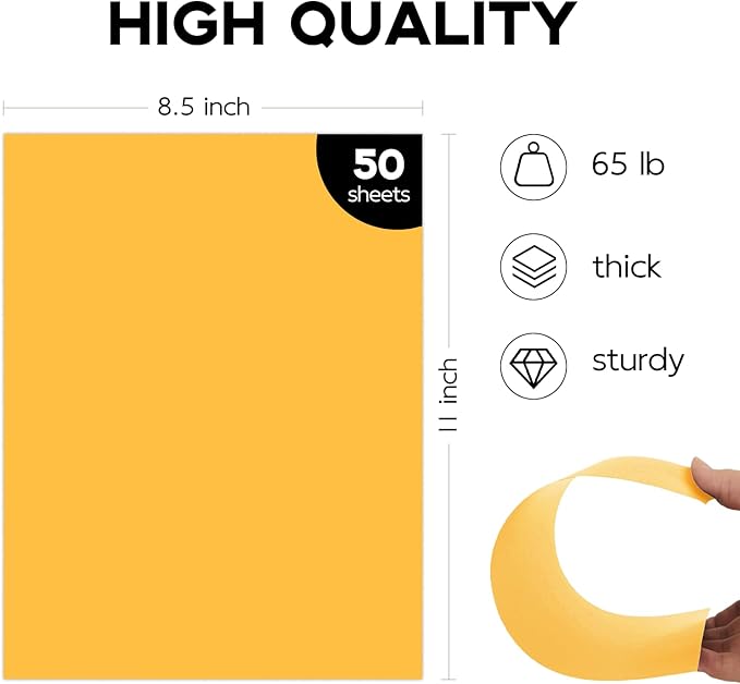 50 Pack Yellow Cardstock 8.5 x 11 65lb Paper, Goefun Yellow Card Stock Printer - Image 2