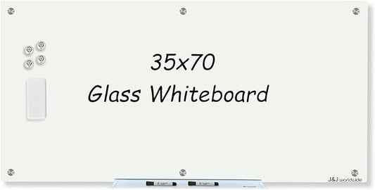 Magnetic Glass Whiteboard 6' x 3', Large Glass Dry Erase Board 70 x 35 Inches by JJworldwide