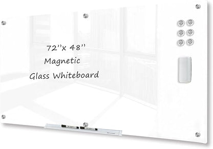 J&J worldwide Magnetic Glass Whiteboard 6' x 4' Ultra White, Large Frameless by JJworldwide
