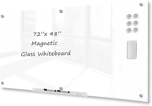 J&J worldwide Magnetic Glass Whiteboard 6' x 4' Ultra White, Large Frameless by JJworldwide