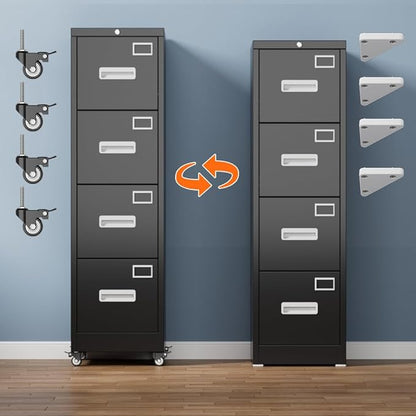 METAN 4 Drawer File Cabinet on Wheels, Lockable Metal Filing Cabinet - Image 7