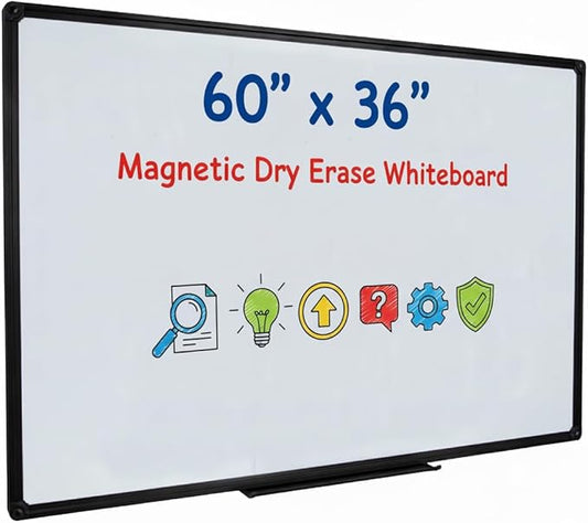 Magnetic Whiteboard 60x36 Inches Black Aluminum Frame, Large Wall Mount White by DexBoard