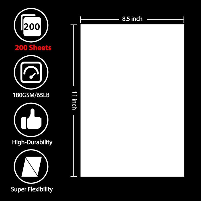 OcePor 200 Sheets White Cardstock 8.5” x 11”, 65lb/180gsm White Card Stock - Image 2