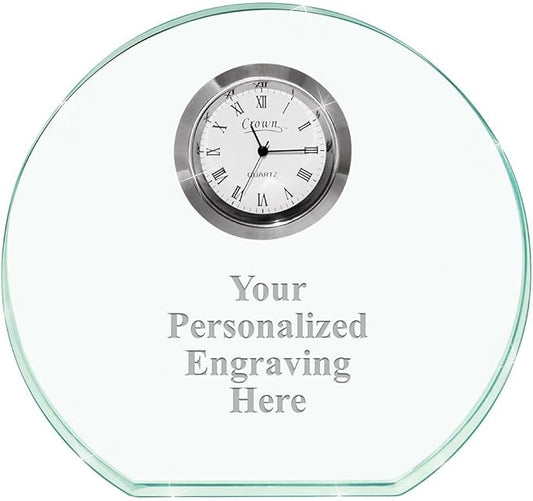Crown Awards Personalized Jade Horizon Crystal Clock – Premium Jade Crystal by CrownAwards