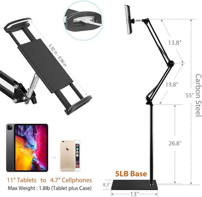 Tablet Floor Stand with 5LB Metal Base, Overhead Bed Phone Stand Angle Height - Image 3