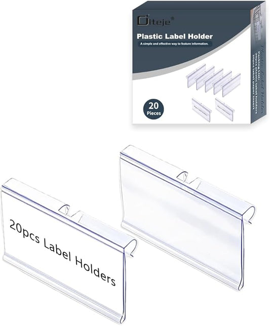 Diteje 20 Pack Plastic Wire Shelf Label Holder, Shelving Rack Retail Sign Hook by Diteje