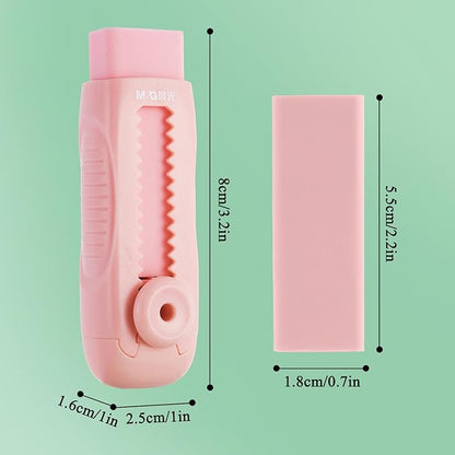 M&G 4+1 Pack Rubber Pink Erasers Sliding Retractable Eraser, Soft Cute Erasers - Image 2