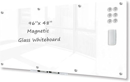 J&J worldwide Magnetic Glass Whiteboard 8' x 4' Ultra White, Large Frameless by JJworldwide