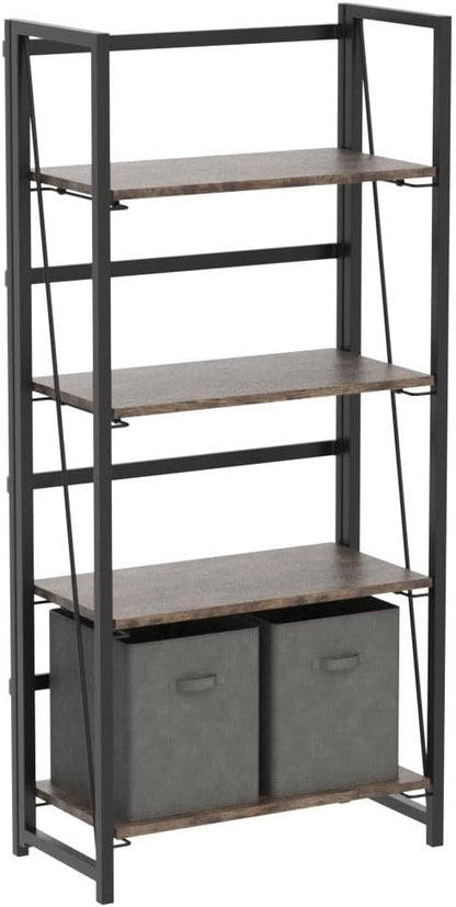4NM No Assembly Folding Bookshelf Storage Shelves 4 Tiers Vintage Bookcase - Image 5