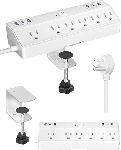 Desk Clamp Power Strip, 40W Fast Charging Station, Desktop Mount Surge Protect by Fararaka