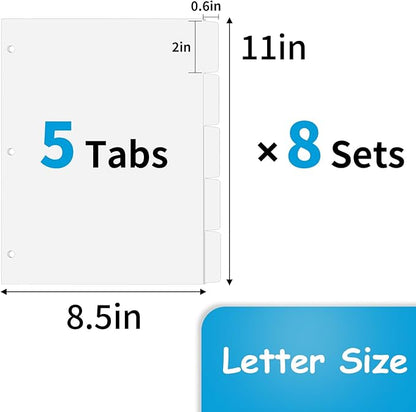 Binder Dividers for 3 Ring Binder, 1/5 Cut Tabs, Letter Size, Blank Write On - Image 2