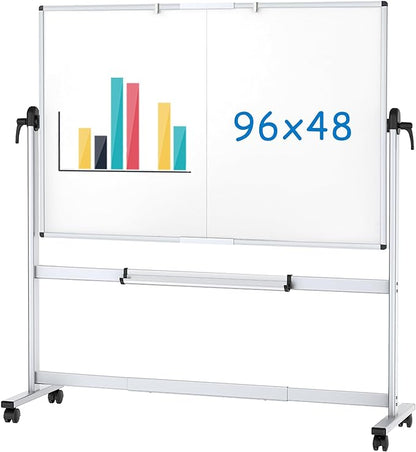 VIZ-PRO Double-Sided Mobile Whiteboard, 96 x 48 Inches, Magnetic Rolling Dry by VIZ-PRO