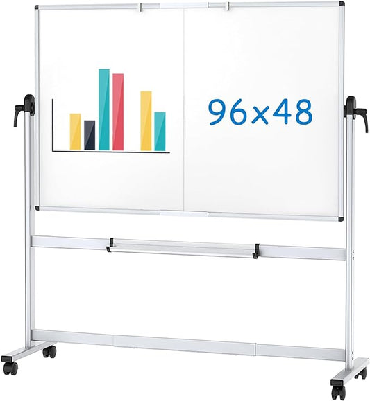 VIZ-PRO Double-Sided Mobile Whiteboard, 96 x 48 Inches, Magnetic Rolling Dry by VIZ-PRO