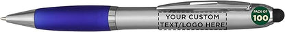 DISCOUNT PROMOS Custom Stylus Ballpoint Pens Set of 100, Personalized Bulk Pack by DISCOUNTPROMOS