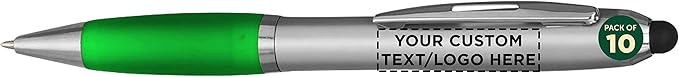 DISCOUNT PROMOS Custom Stylus Ballpoint Pens Set of 10, Personalized Bulk Pack by DISCOUNTPROMOS