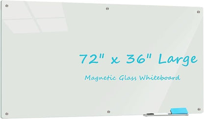 Glass Whiteboard 6' x 3', Magnetic Glass Dry Erase Board Frameless Wall Mounting by ATROSONIK