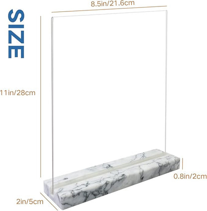 vrupin 2 Pack 8.5x11 Acrylic Sign Holder, Acrylic Frame Natural Marble Base - Image 2
