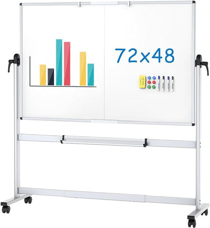VIZ-PRO Double-Sided Mobile Whiteboard, 72 x 48 Inches, Magnetic Rolling Dry by VIZ-PRO