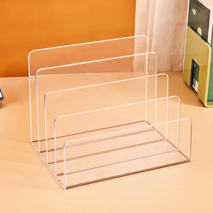 Halyuhn Acrylic File Organizer, 4Sections Clear Desk Organizer - Image 8