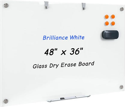 48 x 36 Inches Glass Whiteboard, Magnetic Glass Dry Erase Board by Wingwise