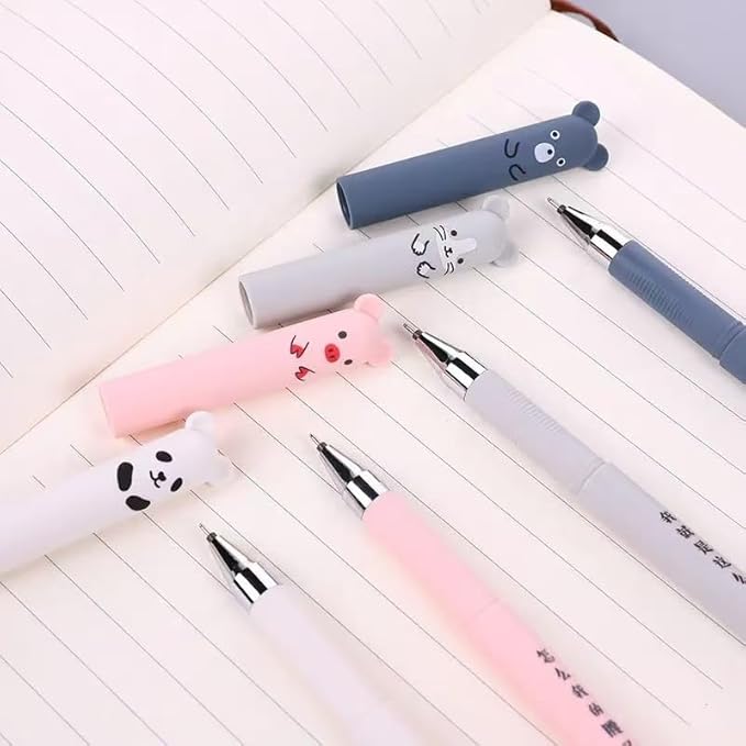 Piaogui 4pcs 0.5mm Erasable Gel Pens, Kawaii Cute Bear Pig Erasable Gel Pen Set - Image 4