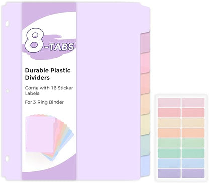 SKYDUE Durable Plastic 8-Tab Dividers, Big Tab Dividers by SKYDUE