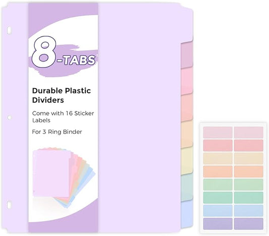 SKYDUE Durable Plastic 8-Tab Dividers, Big Tab Dividers by SKYDUE