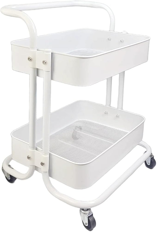 Ufriandz 2 Tier Cart with Wheels Under Desk Storage with Handle, Metal Rolling by Ufriandz