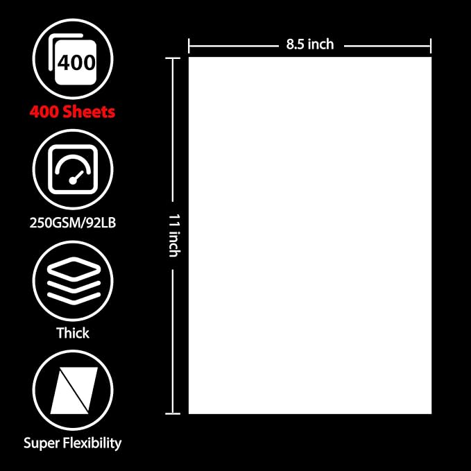 OcePor 400 Sheets White Cardstock 8.5” x 11”, 92lb/250gsm Card Stock, Thick - Image 2