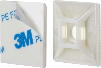 XHF 100 PCS 1.1" White Self Adhesive Cable Zip Tie Mounts Wire Cable Clips - Image 2