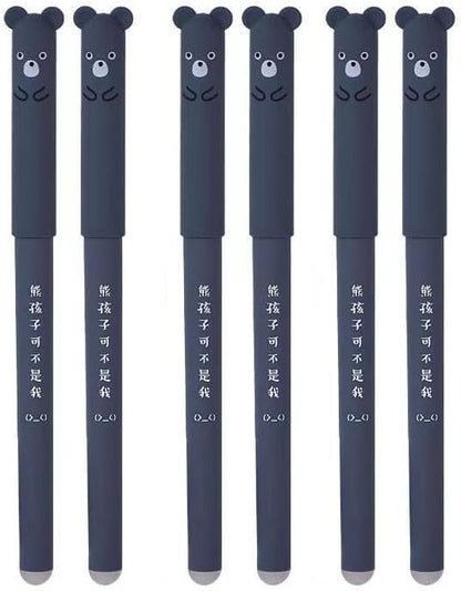Piaogui 6pcs 0.5mm Erasable Gel Pens, Kawaii Cute Bear Pig Erasable Gel Pen Set by Unknown