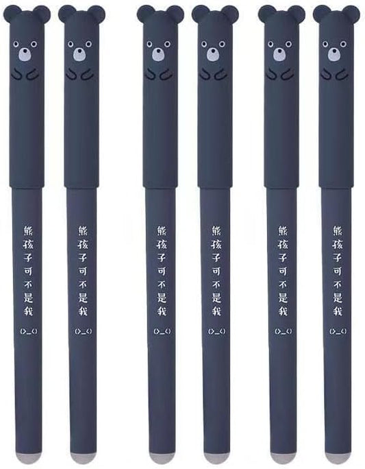 Piaogui 6pcs 0.5mm Erasable Gel Pens, Kawaii Cute Bear Pig Erasable Gel Pen Set by Unknown