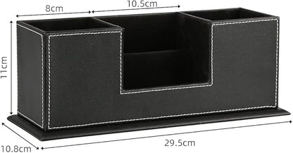 KINGFOM Office Supplies Desk Organizer PU Leather Storage Box 4 Divided - Image 3