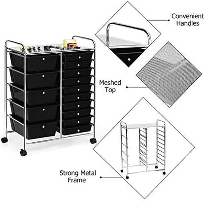 HAPPYGRILL 15-Drawer Rolling Cart, Storage Carts - Image 8