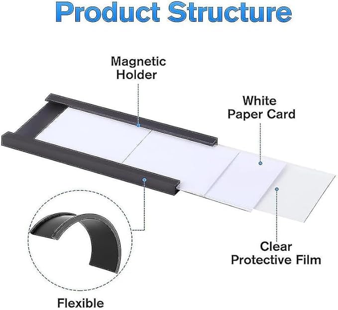 LLPT Magnetic Label Holder 3" x 1" 26 Packs C Channel 300g White Paper Cards - Image 7