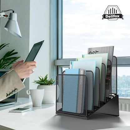Inclined 5-Section Desk File Organizer, Vertical File Folder Holder File Sorter - Image 7