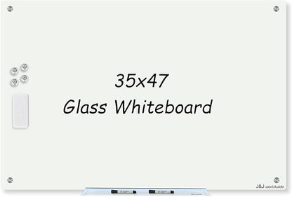 Magnetic Whiteboard, Glass Dry Erase Board 4' x 3' White Surface, Home School by JJworldwide