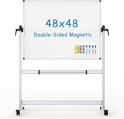VIZ-PRO Double-Sided Mobile Whiteboard, 48 x 48 Inches, Magnetic Rolling Dry by VIZ-PRO