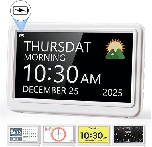 Digital Clock with Date and Day of Week, Dementia Clocks Battery Operated Alarm by Roxicosly