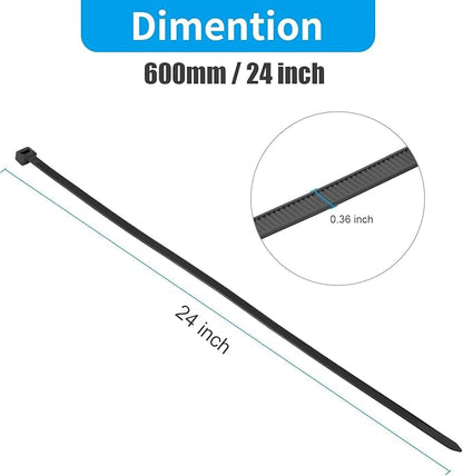 XINGO 24 Inch Black Large Zip Ties Heavy Duty 500 Pack, 200 LBS Ultra Strong - Image 2