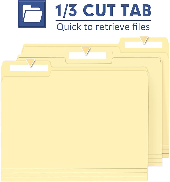 File Folder, PANDRI 120 Pack File Folder, 1/3 Cut Tab, Letter Size, Filing - Image 3