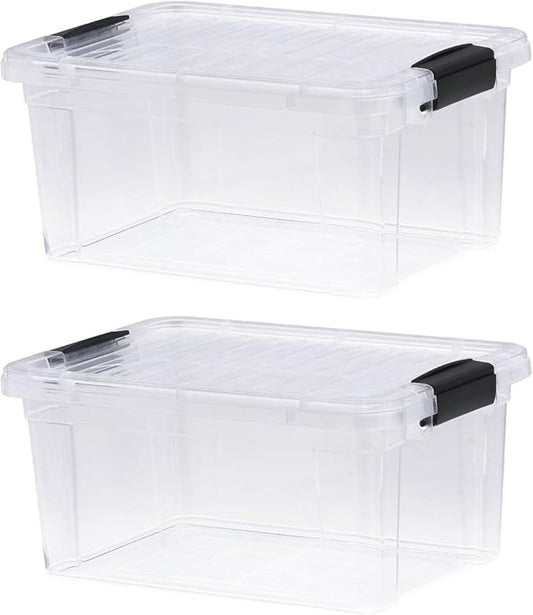 Superio Storage Bins with Lids- 2 Pack, 6.6 Qt Clear Boxes by Superio